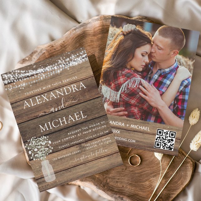 Rustic Photo Farmhouse QR Code Wedding Invitation (Creator Uploaded)
