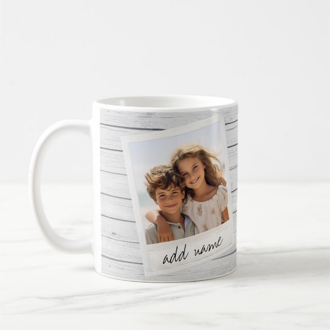 Rustic Photo Frame with Shiplap Background Print Coffee Mug (Left)
