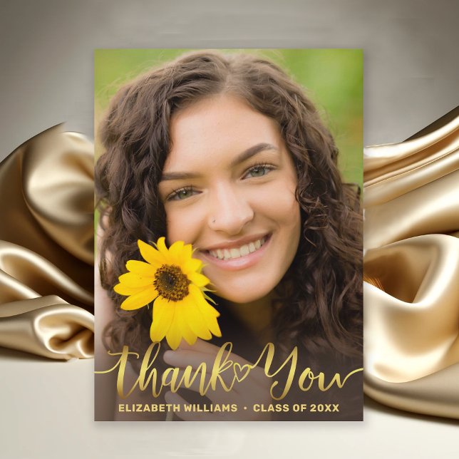 Rustic Photo Gold Calligraphy Script Graduation Thank You Card (Rustic Photo Gold Script Graduation Thank You Card)