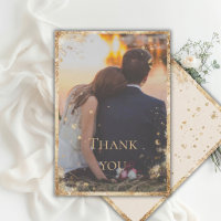 Rustic Photo Gold Flat Thank You Card