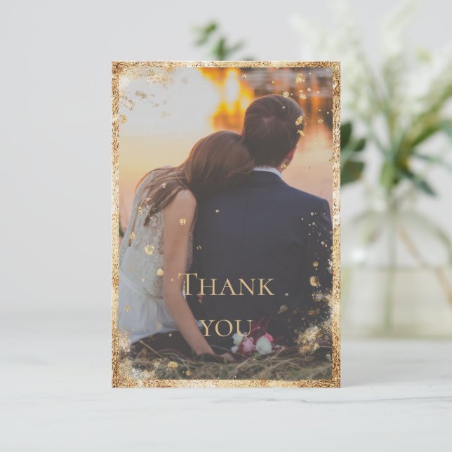 Rustic Photo Gold Flat Thank You Card (Standing Front)