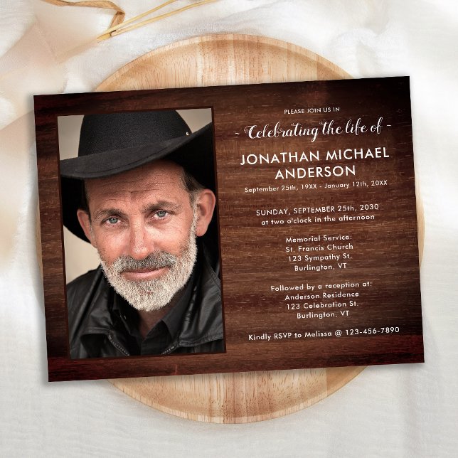 Rustic Photo Memorial Funeral Celebration Of Life Invitation Postcard (Creator Uploaded)
