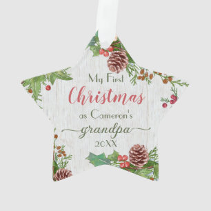 Rustic Photo New Grandpa 1st Christmas Milestone Ornament