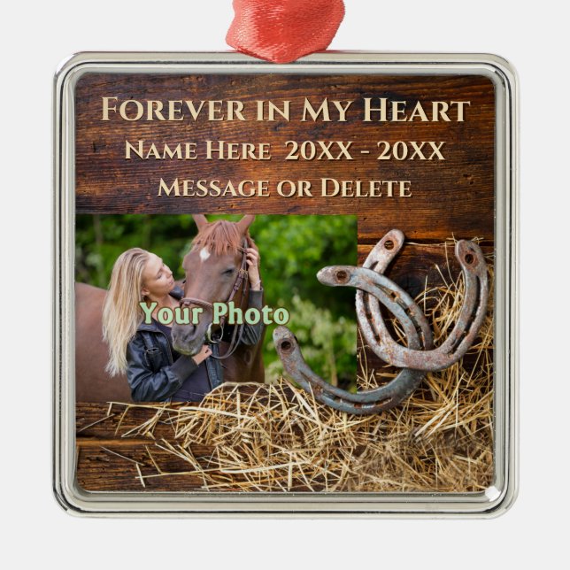 Rustic PHOTO Personalised, Horse Memorial Ornament (Front)