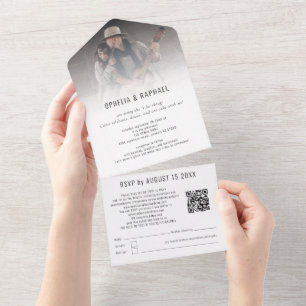 Rustic Photo QR Script Recipient Address Wedding All In One Invitation