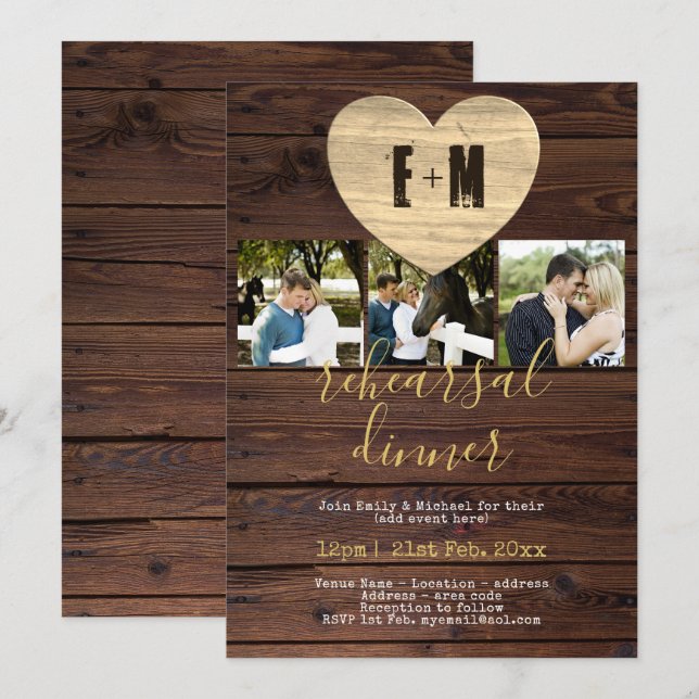 Rustic PHOTO Rehearsal Dinner Invitations Wood (Front/Back)