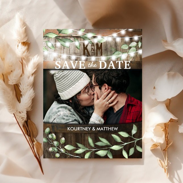 Rustic Photo Save the Date | Greenery Wedding Announcement Postcard (Creator Uploaded)