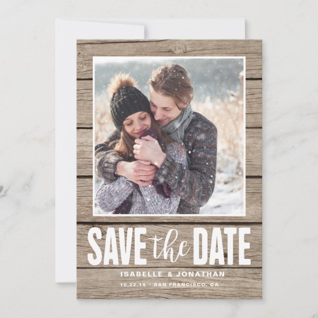 Rustic Photo Save the Date Light Wood (Front)