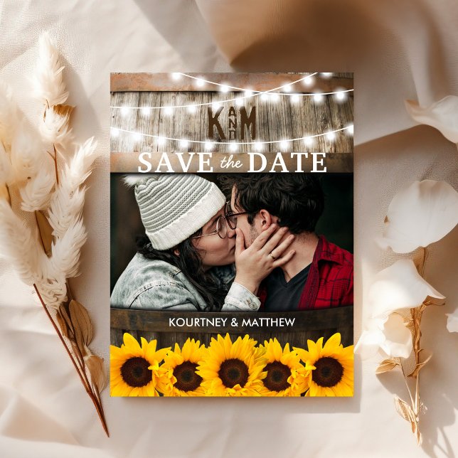 Rustic Photo Save the Date | Sunflower Wedding Announcement Postcard (Creator Uploaded)