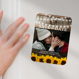 Rustic Photo Save the Date Sunflower Wedding Magnet