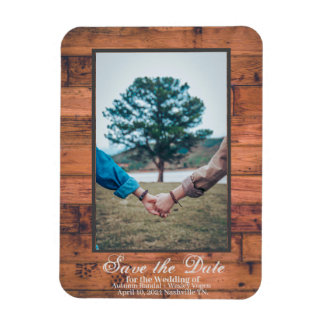 Rustic Photo Save the Date Wood Personalise Magnet
