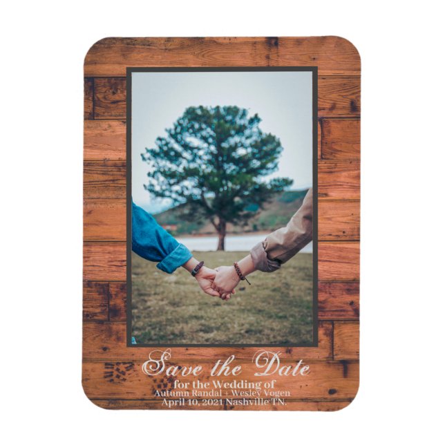 Rustic Photo Save the Date Wood Personalise Magnet (Vertical)