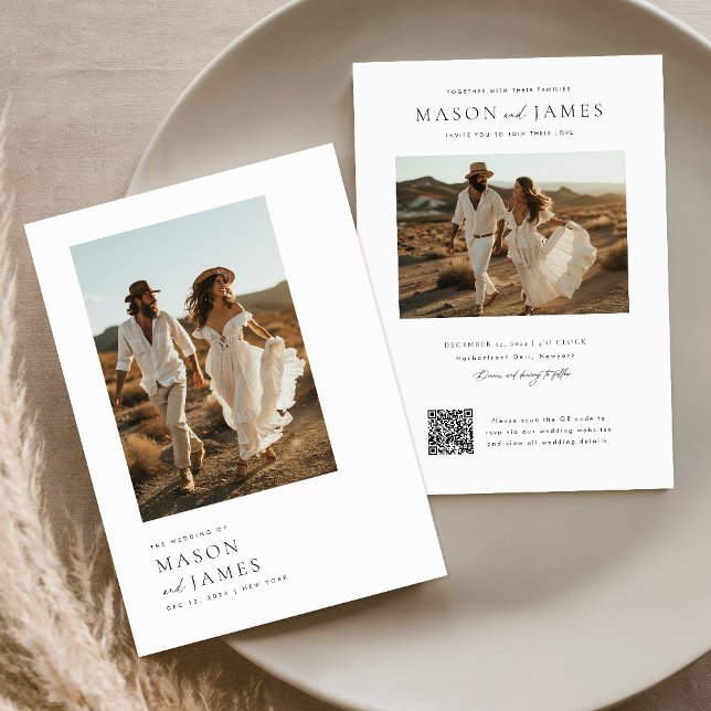 Rustic Photo Script Qr Code Minimalist Wedding Invitation (Creator Uploaded)