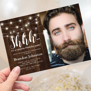 Rustic Photo Surprise Birthday Invitation
