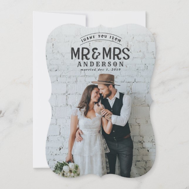 Rustic photo thank you wedding announcement card (Front)