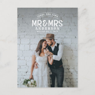 Rustic photo thank you wedding announcement postcard