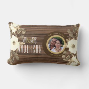 RUSTIC PHOTO WED. Anniversary ANY Milestone Floral Lumbar Cushion