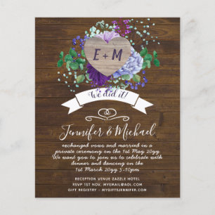 Rustic PHOTO Wedding Announcement or Invite Budget