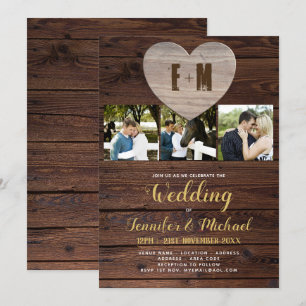 Rustic PHOTO Wedding Invitations Gold Calligraphy