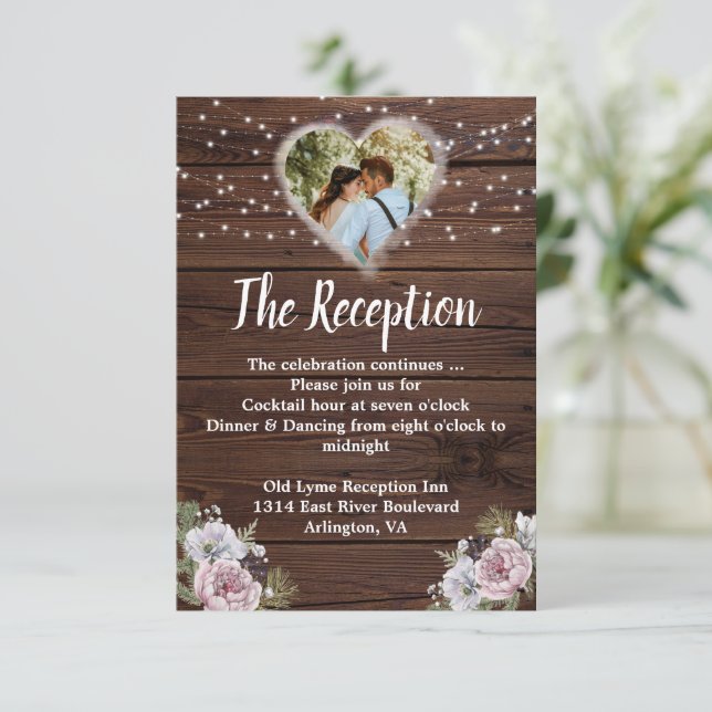Rustic Photo Wedding Reception Enclosure Card  (Standing Front)