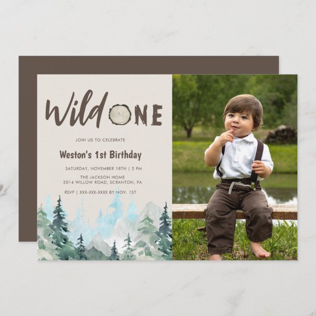 Rustic Photo Wild One 1st Birthday Invitation (Front/Back)