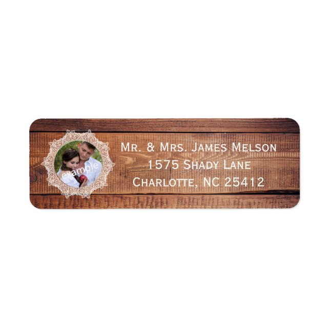 Rustic Photo Wood and Lace Return Address Label (Front)