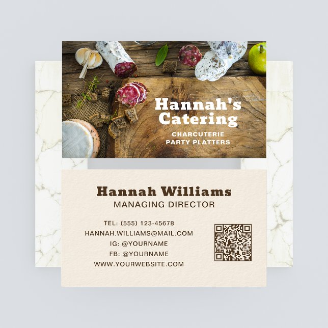 Rustic Photo Wooden Board Charcuterie Catering Business Card (Creator Uploaded)