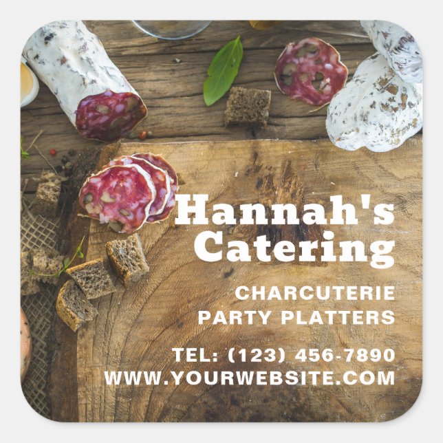 Rustic Photo Wooden Board Charcuterie Catering Square Sticker (Front)