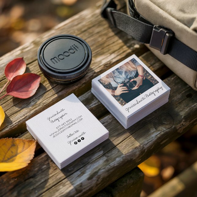 Rustic photographer photo white paper texture square business card (Rustic photographer photo white paper texture)