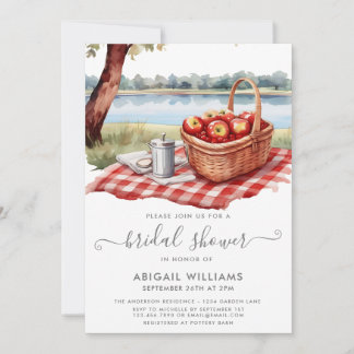 Rustic Picnic Park Lake Apple Red Bridal Shower Invitation