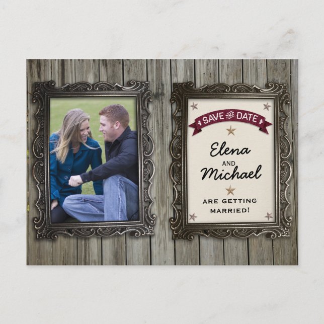 Rustic Picture Frames Photo Wedding Save the Date Announcement Postcard (Front)