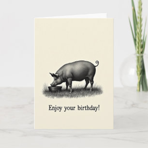 Rustic Pig Engraving Birthday Card
