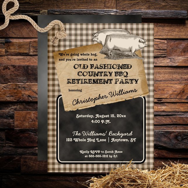 Rustic Pig Roast Backyard BBQ Retirement Party Invitation (Creator Uploaded)