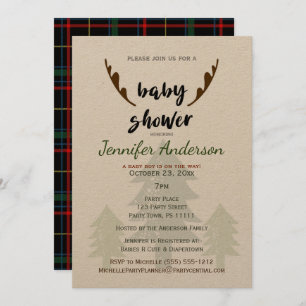 Rustic Pine and Antler Baby Shower Invitation