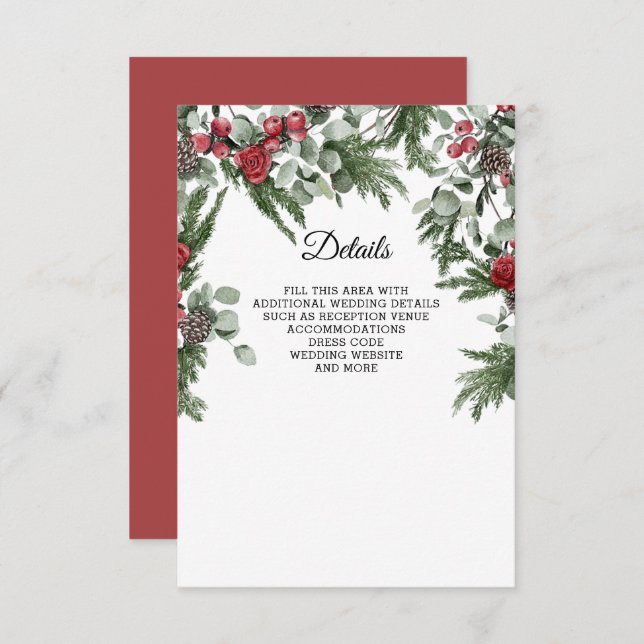 Rustic Pine Berries Winter Christmas Wedding Enclosure Card (Front/Back)