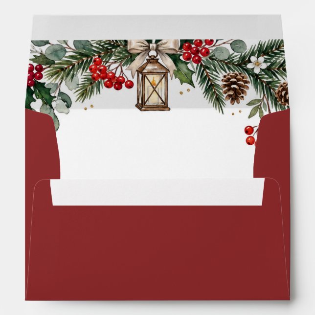 Rustic Pine Berries Winter Christmas Wedding Envelope (Back (Bottom))