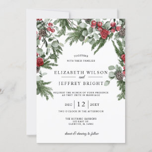 Rustic Pine Berries Winter Christmas Wedding Invitation