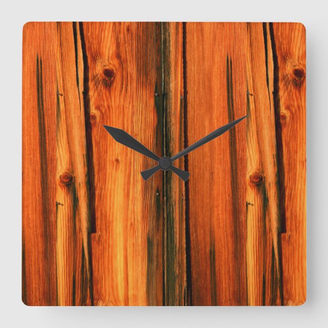 rustic pine boards square wall clock (Front)