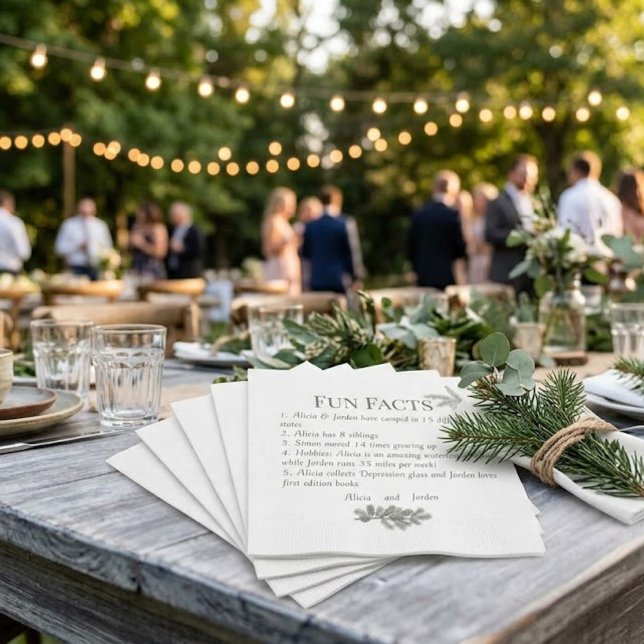 Rustic Pine Branch Greenery Fun Facts Napkin (Creator Uploaded)