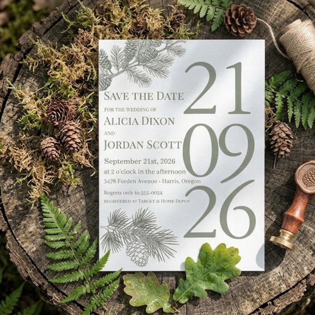 Rustic Pine Branch Greenery Save the Date Invitation (Creator Uploaded)