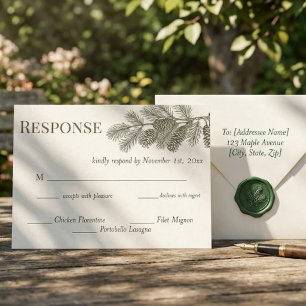 Rustic Pine Branch Greenery Wedding RSVP Response  Postcard