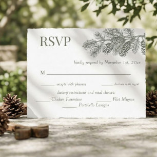 Rustic Pine Branch Greenery Wedding RSVP Response  Postcard
