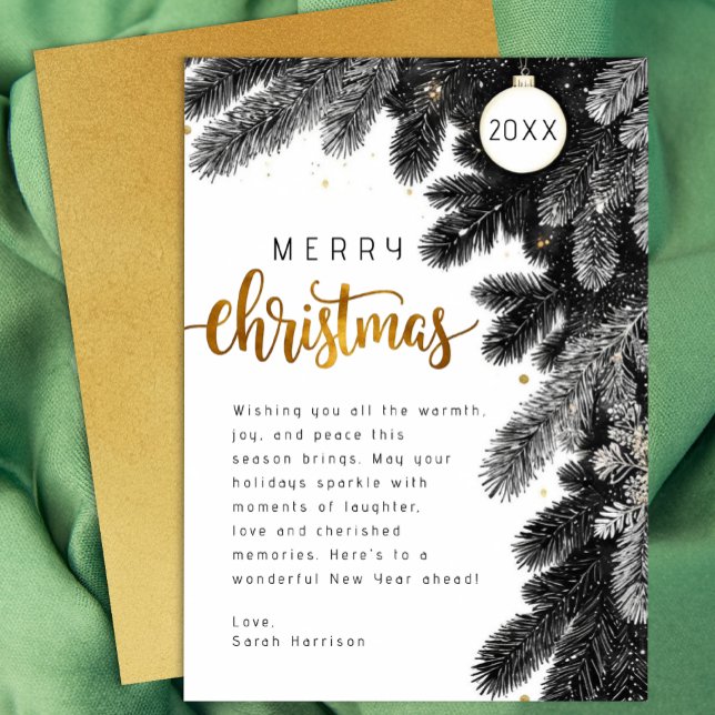 Rustic Pine Branch Non-Photo Christmas Card (Simple Holiday Greeting Card)