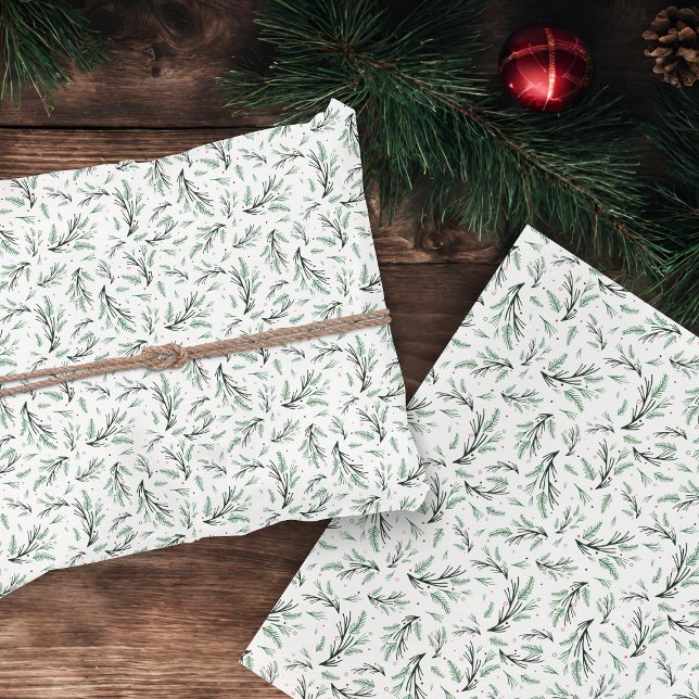 Rustic Pine Branch Pattern Holiday Wrapping Paper Sheet (Creator Uploaded)