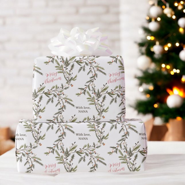Rustic Pine Branches Holiday Merry Christmas Wrapping Paper (Rustic Pine Branches Holiday Merry Christmas Wrapping Paper)