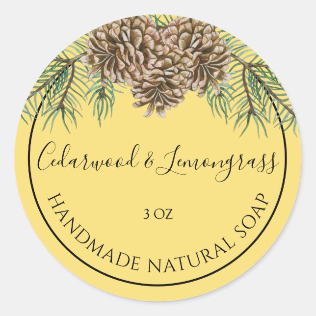 Rustic Pine Cone Cedarwood Lemongrass Soap Sticker (Front)