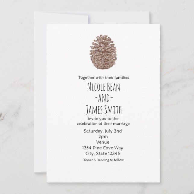 Rustic Pine Cone Elegant Simple Country Wedding Invitation (Front)