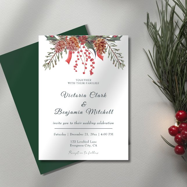 Rustic Pine Cone Greenery Christmas Winter Wedding Invitation (Rustic Pine Cone Greenery Christmas Winter Wedding Invitation)