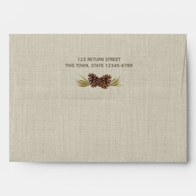 Rustic Pine Cones and Burlap Navy Blue Envelopes (Back (Top Flap))