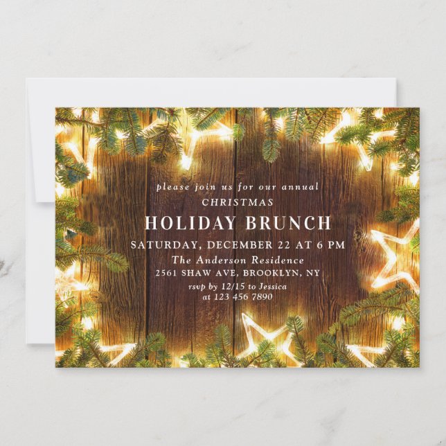 Rustic Pine Cones Branch HOLIDAY BRUNCH Invitation (Front)